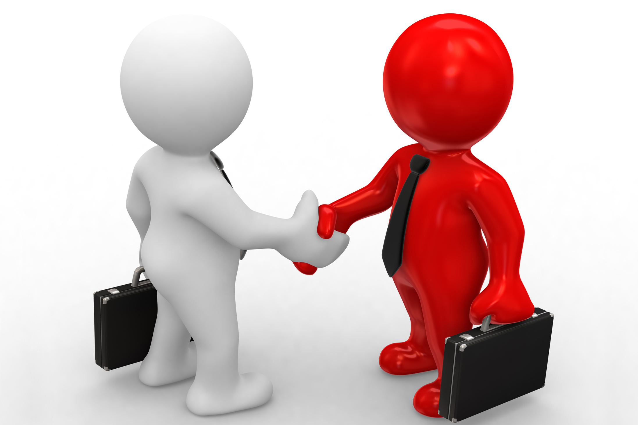 3d bussines white and red humans make a handshake